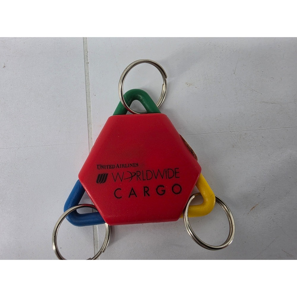 Vintage United Airlines Worldwide Cargo Multi Ring Keychain Red Blue Yellow
